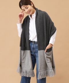 ポケット付フリンジニットストール【日本製･カシミヤ100%】
