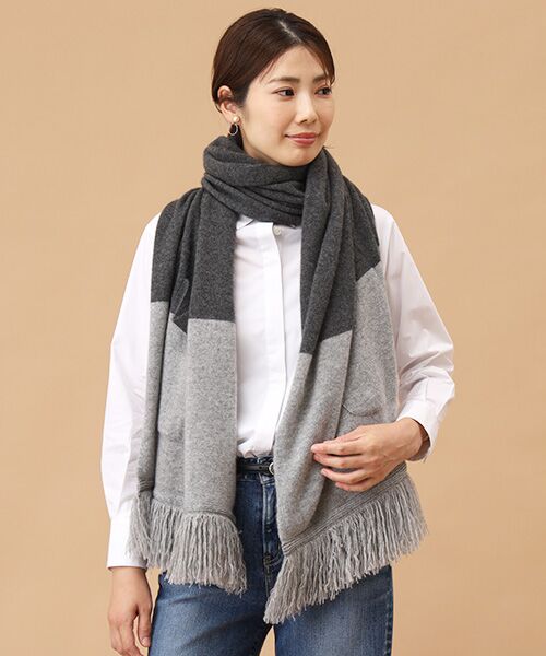 TAKASHIMAYA CASHMERE（キッズ、ストール・マフラー） / タカシマヤ カシミヤ（キッズ、ストール・マフラー） マフラー・ショール・スヌード・ストール | ポケット付フリンジニットストール【日本製･カシミヤ100%】 | 詳細1