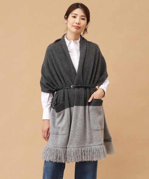 TAKASHIMAYA CASHMERE（キッズ、ストール・マフラー） / タカシマヤ カシミヤ（キッズ、ストール・マフラー） マフラー・ショール・スヌード・ストール | ポケット付フリンジニットストール【日本製･カシミヤ100%】 | 詳細2