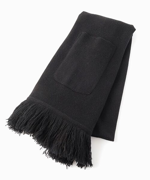 TAKASHIMAYA CASHMERE（キッズ、ストール・マフラー）/タカシマヤ カシミヤ（キッズ、ストール・マフラー） ポケット付フリンジニットストール【日本製･カシミヤ100%】 ブラック F
