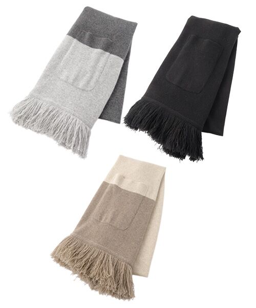TAKASHIMAYA CASHMERE（キッズ、ストール・マフラー） / タカシマヤ カシミヤ（キッズ、ストール・マフラー） マフラー・ショール・スヌード・ストール | ポケット付フリンジニットストール【日本製･カシミヤ100%】 | 詳細10