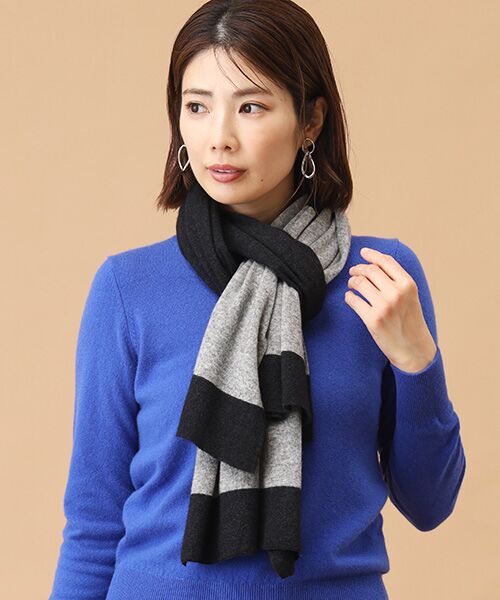 TAKASHIMAYA CASHMERE（キッズ、ストール・マフラー）/タカシマヤ カシミヤ（キッズ、ストール・マフラー） 配色ストール【日本製・カシミヤ50％ シルク50％】 グレー F