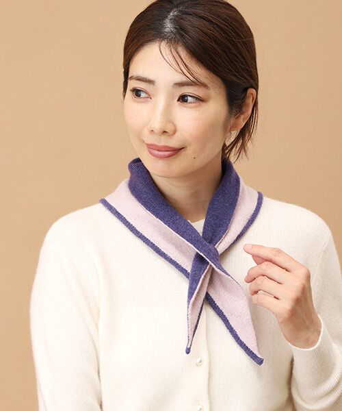 TAKASHIMAYA CASHMERE(キッズ、ストール・マフラー) / タカシマヤ カシミヤ(キッズ、ストール・マフラー) マフラー・ショール・スヌード・ストール | 三角ミニマフラー(リバーシブル)【日本製・カシミヤ100%・手洗い可】(ローズピンク(ローズピンク×パープル))