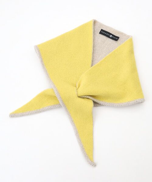 TAKASHIMAYA CASHMERE(キッズ、ストール・マフラー) / タカシマヤ カシミヤ(キッズ、ストール・マフラー) マフラー・ショール・スヌード・ストール | 三角ミニマフラー(リバーシブル)【日本製・カシミヤ100%・手洗い可】(イエロー(イエロー×ベージュ))
