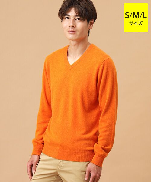 TAKASHIMAYA CASHMERE(レディース、メンズ)/タカシマヤカシミヤ(レディース、メンズ) カシミヤ Vネックセーター【S/M/L】 オレンジ L TAKASHIMAYA CASHMERE(レディース、メンズ)/タカシマヤカシミヤ(レディース、メンズ) カシミヤ Vネックセーター【S/M/L】 オレンジ L