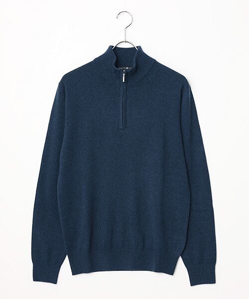 高島屋 カシミヤ100％ ハーフジップ ケーブル ニット セーター L ネイビー カシミヤ ハーフジップセーター【S/M/L】 （ニット・セーター
