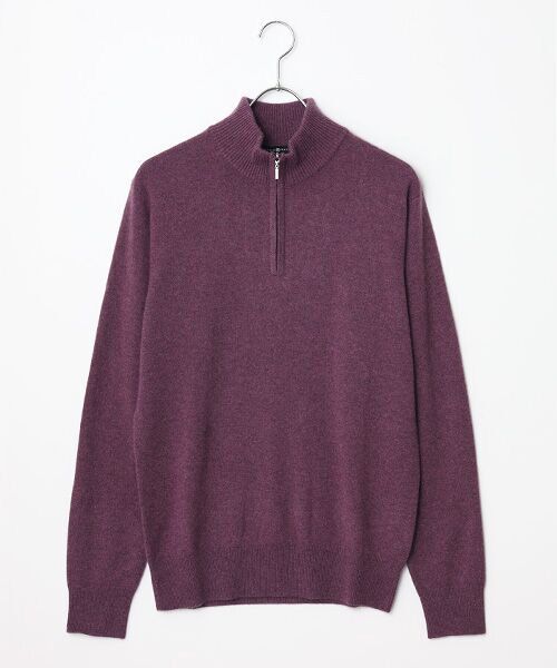 高島屋 カシミヤ100％ ハーフジップ ケーブル ニット セーター L ネイビー カシミヤ ハーフジップセーター【S/M/L】 （ニット・セーター