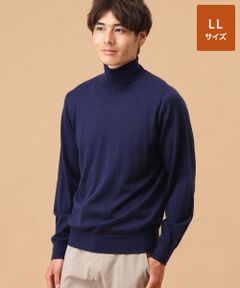高島屋 タカシマヤ カシミヤ タートルニット ブルー ネイビー L 洗える】ウールカシミヤ ハイネック ニット （ニット・セーター