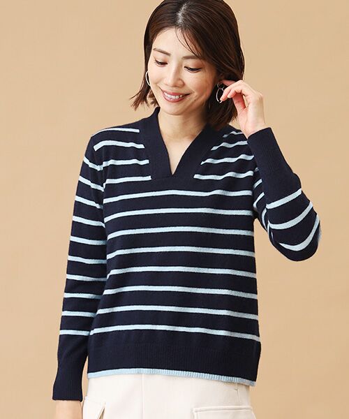 TAKASHIMAYA CASHMERE(レディース、メンズ) / タカシマヤカシミヤ(レディース、メンズ) ニット・セーター | カシミヤ ボーダーVネックセーター【S/M/L】 | 詳細9