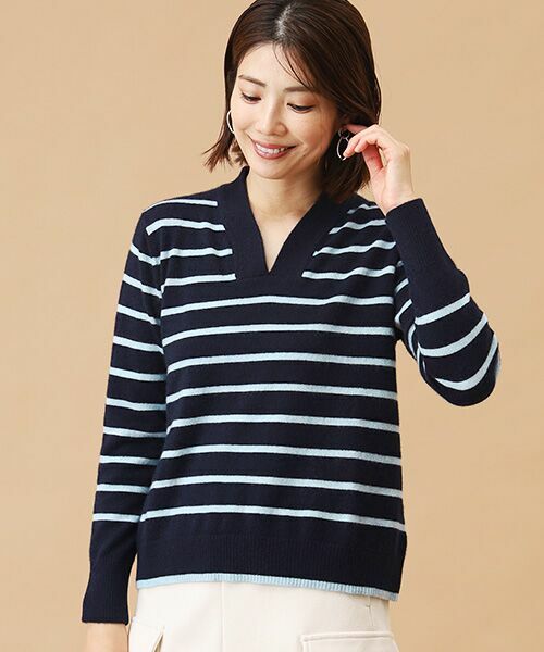 TAKASHIMAYA CASHMERE(レディース、メンズ) / タカシマヤカシミヤ(レディース、メンズ) ニット・セーター | カシミヤ ボーダーVネックセーター【LL】 | 詳細9