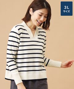 TAKASHIMAYA CASHMERE(レディース、メンズ) / タカシマヤカシミヤ(レディース、メンズ) ニット・セーター | カシミヤ ボーダーVネックセーター【3L】