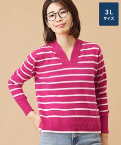 TAKASHIMAYA CASHMERE(レディース、メンズ) / タカシマヤカシミヤ(レディース、メンズ) ニット・セーター | カシミヤ ボーダーVネックセーター【3L】
