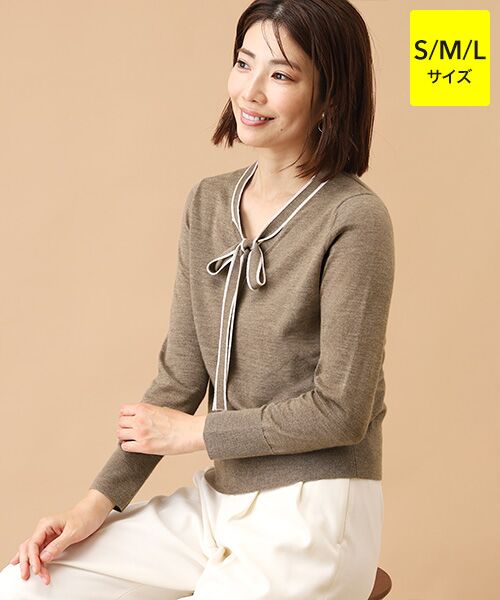 TAKASHIMAYA CASHMERE(レディース、メンズ)/タカシマヤカシミヤ(レディース、メンズ) カシミヤ ボウタイセーター【S/M/L】 モカ×アイボリー L TAKASHIMAYA CASHMERE(レディース、メンズ)/タカシマヤカシミヤ(レディース、メンズ) カシミヤ ボウタイセーター【S/M/L】 モカ×アイボリー L