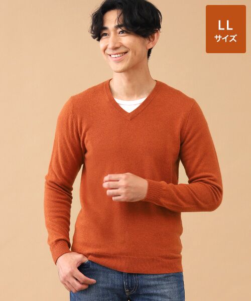 TAKASHIMAYA CASHMERE(レディース、メンズ) / タカシマヤカシミヤ(レディース、メンズ) ニット・セーター | カシミヤ Vネックセーター【LL】(ブリックオレンジ)
