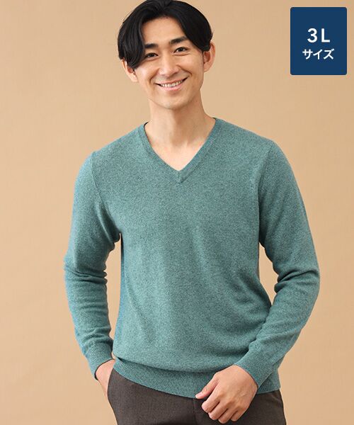 TAKASHIMAYA CASHMERE(レディース、メンズ) / タカシマヤカシミヤ(レディース、メンズ) ニット・セーター | カシミヤ Vネックセーター【3L】(ライトモスグリーン)