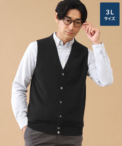 TAKASHIMAYA CASHMERE(レディース、メンズ) / タカシマヤカシミヤ(レディース、メンズ) 未設定 | カシミヤ 前開きベスト【3L】（ブラック）
