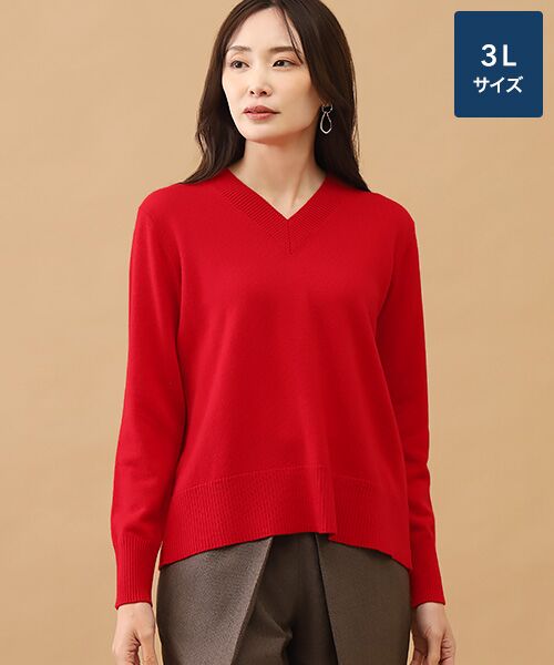 TAKASHIMAYA CASHMERE(レディース、メンズ) / タカシマヤカシミヤ(レディース、メンズ) ニット・セーター | カシミヤ Vネックセーター【3L】（レッド）