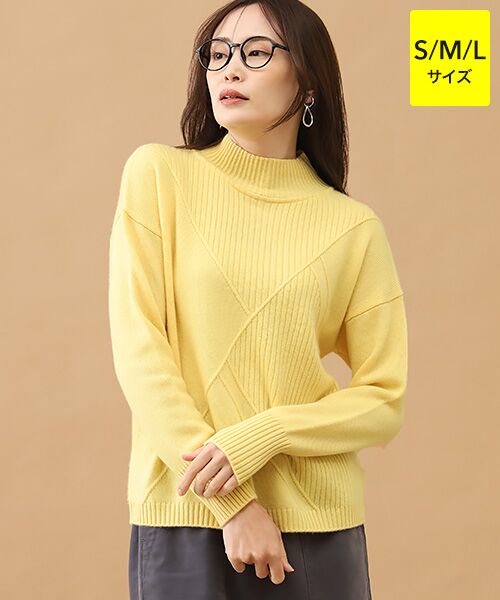 TAKASHIMAYA CASHMERE(レディース、メンズ) / タカシマヤカシミヤ(レディース、メンズ) ニット・セーター | カシミヤ クロスデザインセーター【S/M/L】(バターイエロー)