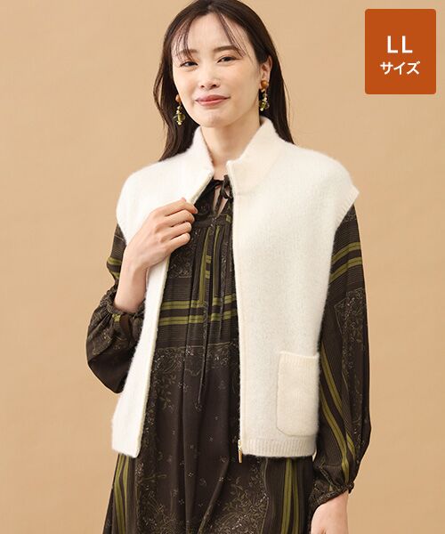 TAKASHIMAYA CASHMERE(レディース、メンズ) / タカシマヤカシミヤ(レディース、メンズ) ベスト | カシミヤシルク ジップジレ【L-LL】（アイボリー）