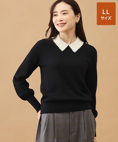 TAKASHIMAYA CASHMERE(レディース、メンズ) / タカシマヤカシミヤ(レディース、メンズ) ニット・セーター | 襟端パール調セーター【LL】（ブラック）