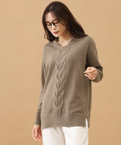 TAKASHIMAYA CASHMERE(レディース、メンズ) / タカシマヤカシミヤ(レディース、メンズ) ニット・セーター | カシミヤ ケーブルVネックチュニック【S/M/L】 | 詳細1