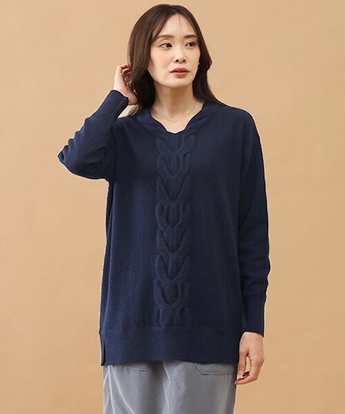 TAKASHIMAYA CASHMERE(レディース、メンズ) / タカシマヤカシミヤ(レディース、メンズ) ニット・セーター | カシミヤ ケーブルVネックチュニック【S/M/L】 | 詳細3