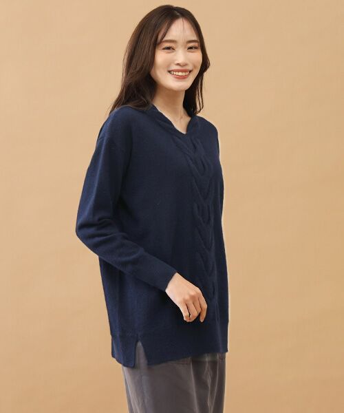 TAKASHIMAYA CASHMERE(レディース、メンズ) / タカシマヤカシミヤ(レディース、メンズ) ニット・セーター | カシミヤ ケーブルVネックチュニック【S/M/L】 | 詳細4