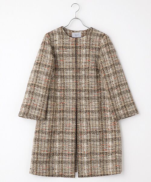 TAKASHIMAYA OUTLET / タカシマヤ アウトレット ステンカラーコート | ファンシーツイードミドルコート（ベージュミックス）