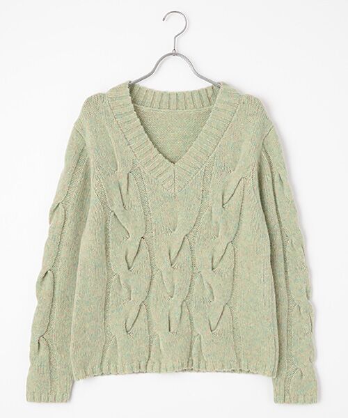 TAKASHIMAYA OUTLET / タカシマヤ アウトレット ニット・セーター | シーズンスタイルラボ　ケーブルＶネックセーター（ペールグリーン）