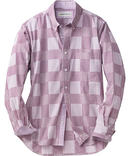 TAKASHIMAYA Style Plus / タカシマヤ スタイル・プリュ シャツ・ブラウス | パッチワーク風 長袖ボタンダウンポロシャツ | 詳細1