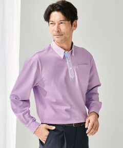 TAKASHIMAYA Style Plus / タカシマヤ スタイル・プリュ ポロシャツ | 襟布帛 長袖ボタンダウンポロシャツ