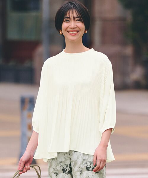 TAKASHIMAYA Style Plus / タカシマヤ スタイル・プリュ シャツ・ブラウス | プリーツチュニックブラウス(アイボリー)