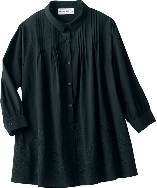 TAKASHIMAYA Style Plus / タカシマヤ スタイル・プリュ シャツ・ブラウス | 刺しゅう入りピンタックシャツ(ブラック)