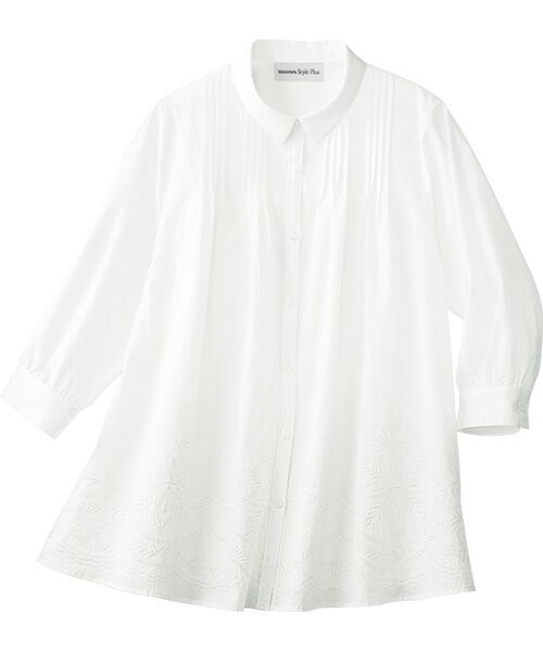 TAKASHIMAYA Style Plus/タカシマヤ スタイル・プリュ 刺しゅう入りピンタックシャツ オフホワイト L TAKASHIMAYA Style Plus/タカシマヤ スタイル・プリュ 刺しゅう入りピンタックシャツ オフホワイト L
