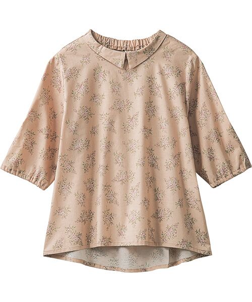 TAKASHIMAYA Style Plus/タカシマヤ スタイル・プリュ 襟付プリントブラウス ピンクベージュ(花柄) LL TAKASHIMAYA Style Plus/タカシマヤ スタイル・プリュ 襟付プリントブラウス ピンクベージュ(花柄) LL