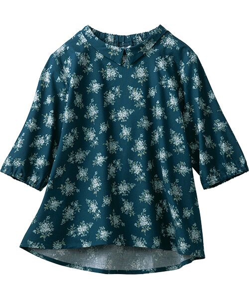 TAKASHIMAYA Style Plus/タカシマヤ スタイル・プリュ 襟付プリントブラウス ネイビー(花柄) LL TAKASHIMAYA Style Plus/タカシマヤ スタイル・プリュ 襟付プリントブラウス ネイビー(花柄) LL