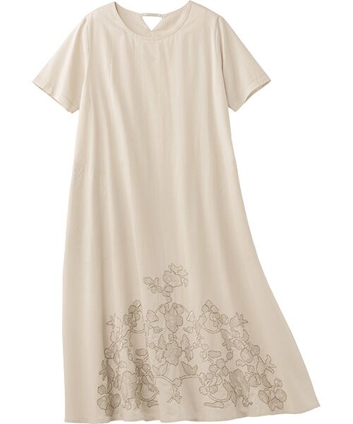TAKASHIMAYA Style Plus / タカシマヤ スタイル・プリュ ミニ丈・ひざ丈ワンピース | 刺しゅう入りワンピース<ショート丈>(ベージュ)