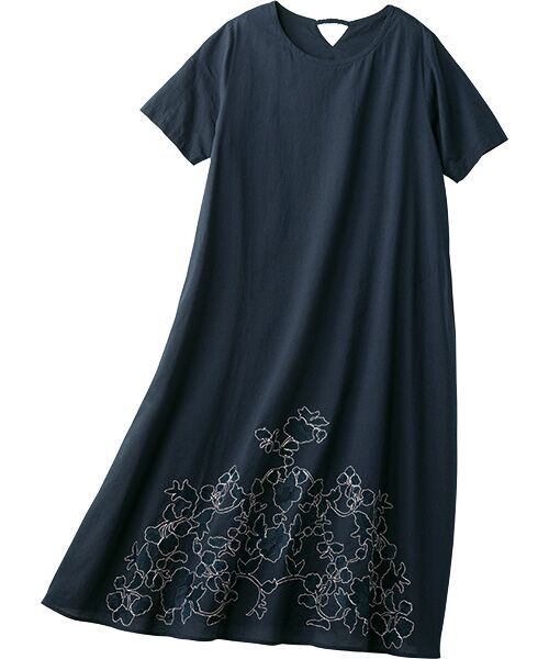 TAKASHIMAYA Style Plus / タカシマヤ スタイル・プリュ ミニ丈・ひざ丈ワンピース | 刺しゅう入りワンピース<ショート丈>(ネイビー)