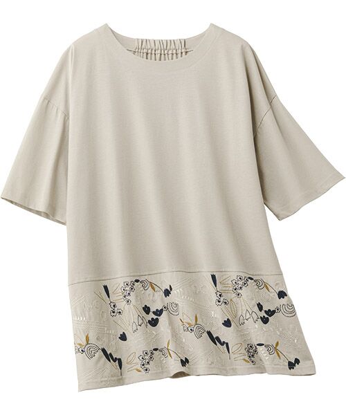 TAKASHIMAYA Style Plus/タカシマヤ スタイル・プリュ 刺しゅう入りチュニック ベージュ L TAKASHIMAYA Style Plus/タカシマヤ スタイル・プリュ 刺しゅう入りチュニック ベージュ L