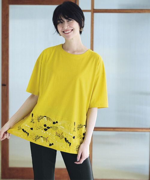 TAKASHIMAYA Style Plus/タカシマヤ スタイル・プリュ 刺しゅう入りチュニック マスタード LL TAKASHIMAYA Style Plus/タカシマヤ スタイル・プリュ 刺しゅう入りチュニック マスタード LL