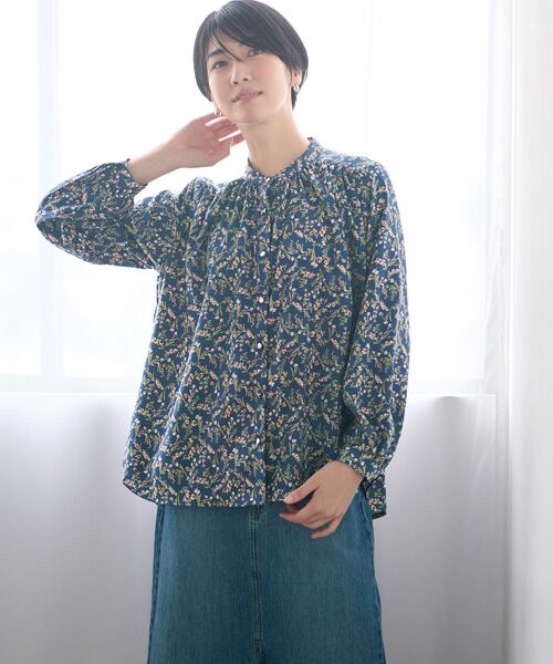 TAKASHIMAYA Style Plus/タカシマヤ スタイル・プリュ プリントブラウス ブルー M TAKASHIMAYA Style Plus/タカシマヤ スタイル・プリュ プリントブラウス ブルー M