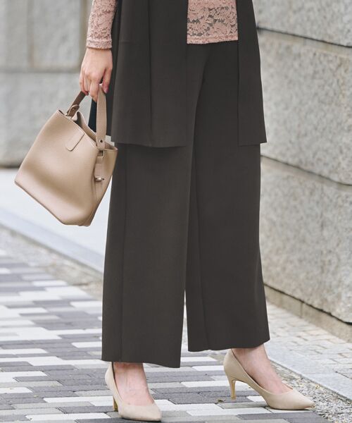 TAKASHIMAYA Style Plus/タカシマヤ スタイル・プリュ ドレープワイドパンツ<股下62cm> ダークブラウン M TAKASHIMAYA Style Plus/タカシマヤ スタイル・プリュ ドレープワイドパンツ<股下62cm> ダークブラウン M