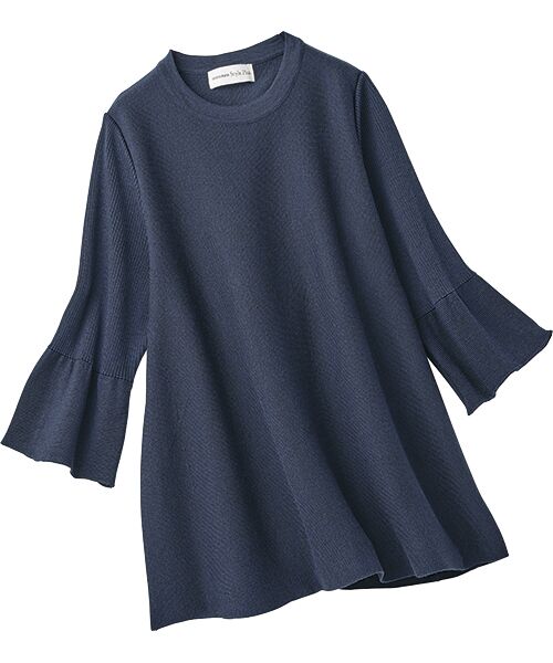 TAKASHIMAYA Style Plus/タカシマヤ スタイル・プリュ 五泉ニット ミラノリブ フレアチュニック 紺 M・L相当 TAKASHIMAYA Style Plus/タカシマヤ スタイル・プリュ 五泉ニット ミラノリブ フレアチュニック 紺 M・L相当