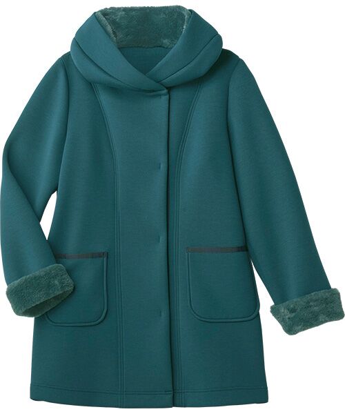 TAKASHIMAYA Style Plus/タカシマヤ スタイル・プリュ フェイクファー使いダンボールニットコート グリーン L TAKASHIMAYA Style Plus/タカシマヤ スタイル・プリュ フェイクファー使いダンボールニットコート グリーン L