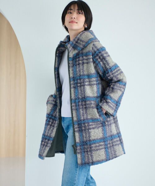 TAKASHIMAYA Style Plus/タカシマヤ スタイル・プリュ ループニット格子柄コート ライトグレー系 L TAKASHIMAYA Style Plus/タカシマヤ スタイル・プリュ ループニット格子柄コート ライトグレー系 L