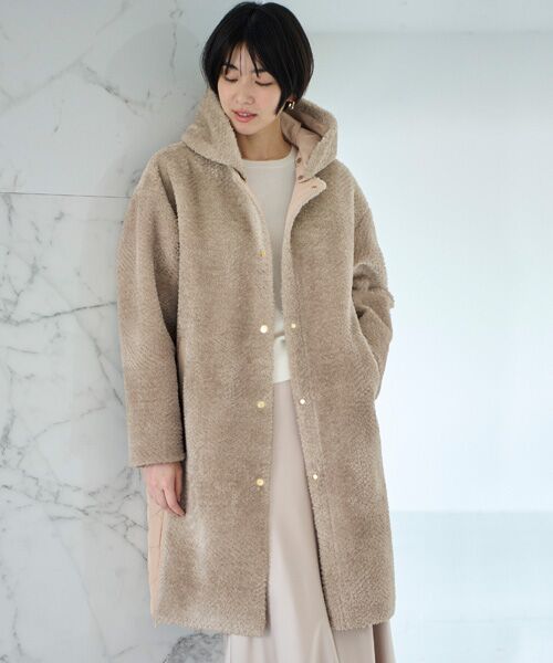 TAKASHIMAYA Style Plus/タカシマヤ スタイル・プリュ 中わたキルト使いボアコート ベージュ M TAKASHIMAYA Style Plus/タカシマヤ スタイル・プリュ 中わたキルト使いボアコート ベージュ M