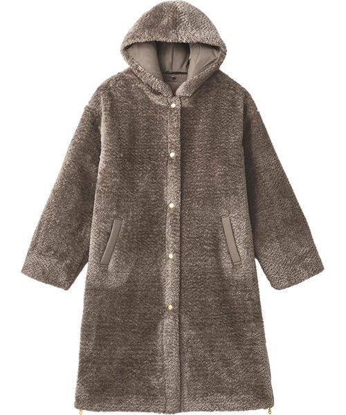 TAKASHIMAYA Style Plus/タカシマヤ スタイル・プリュ 中わたキルト使いボアコート モカ L TAKASHIMAYA Style Plus/タカシマヤ スタイル・プリュ 中わたキルト使いボアコート モカ L