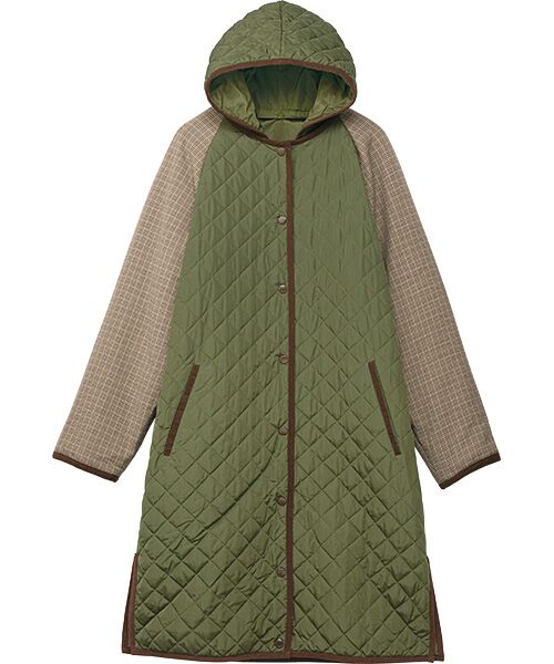 TAKASHIMAYA Style Plus/タカシマヤ スタイル・プリュ チェック柄使い中わたキルトコート カーキ M TAKASHIMAYA Style Plus/タカシマヤ スタイル・プリュ チェック柄使い中わたキルトコート カーキ M