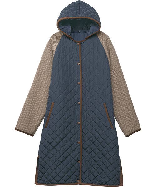 TAKASHIMAYA Style Plus/タカシマヤ スタイル・プリュ チェック柄使い中わたキルトコート 紺 LL TAKASHIMAYA Style Plus/タカシマヤ スタイル・プリュ チェック柄使い中わたキルトコート 紺 LL