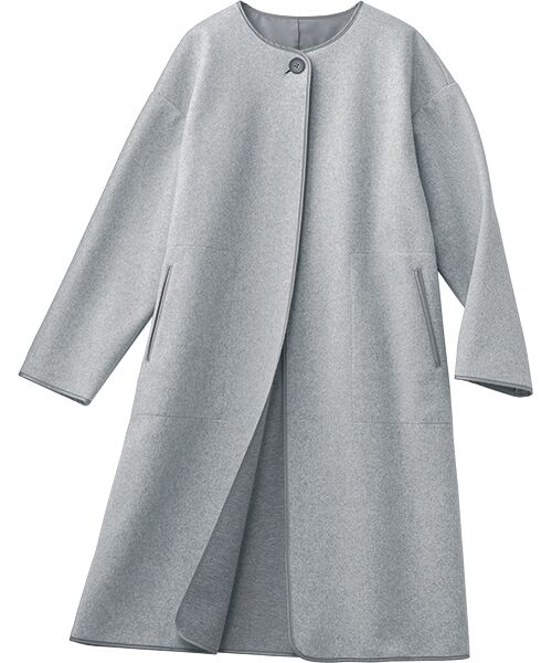 TAKASHIMAYA Style Plus/タカシマヤ スタイル・プリュ ウールライク ノーカラーコート ライトグレー M TAKASHIMAYA Style Plus/タカシマヤ スタイル・プリュ ウールライク ノーカラーコート ライトグレー M
